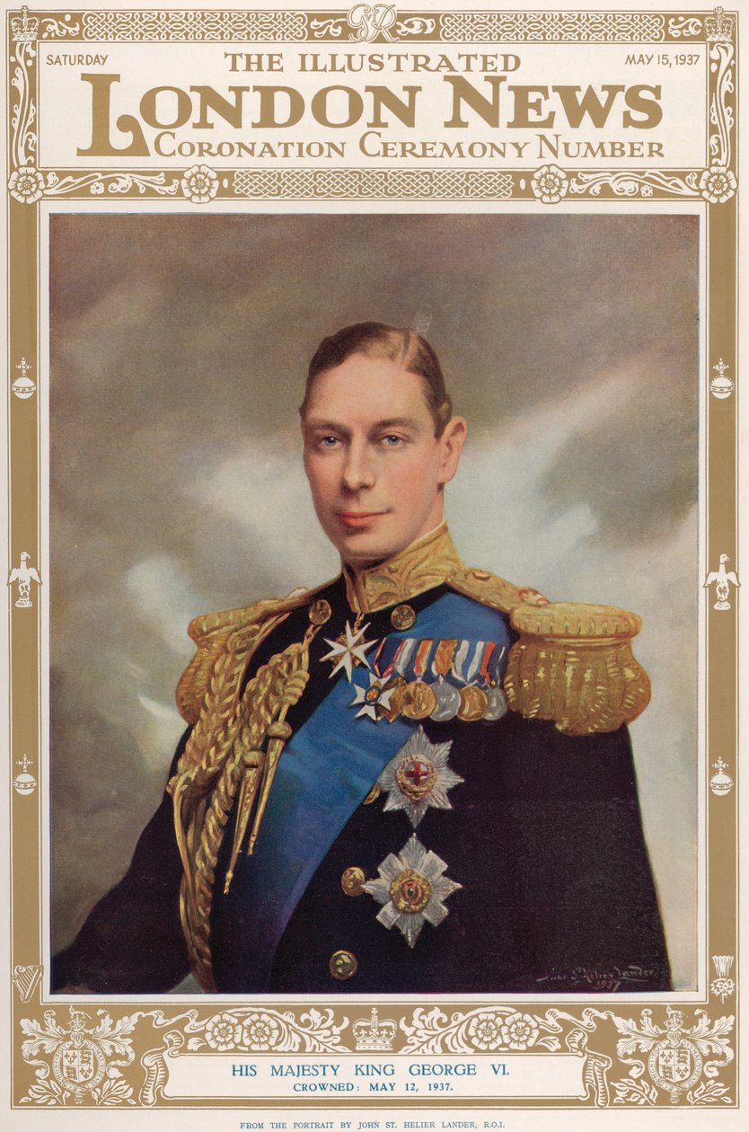 Retrato do Rei George VI (1895-1952) de &39;The Illustrated London News&39;, 15 de maio de 1937 de John St. Helier Lander