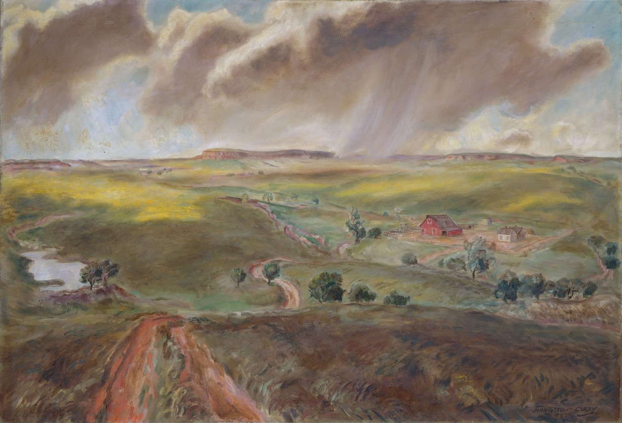 Chuveiro de Primavera (Paisagem do Kansas Ocidental) de John Steuart Curry