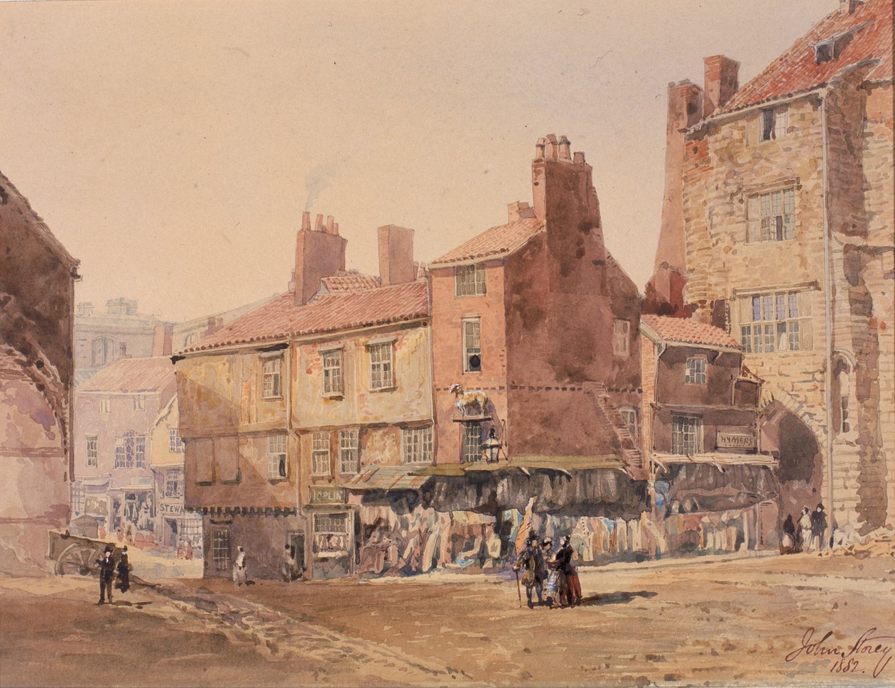Casas, King Street, perto do Portão Negro (caneta e tinta) de John Storey