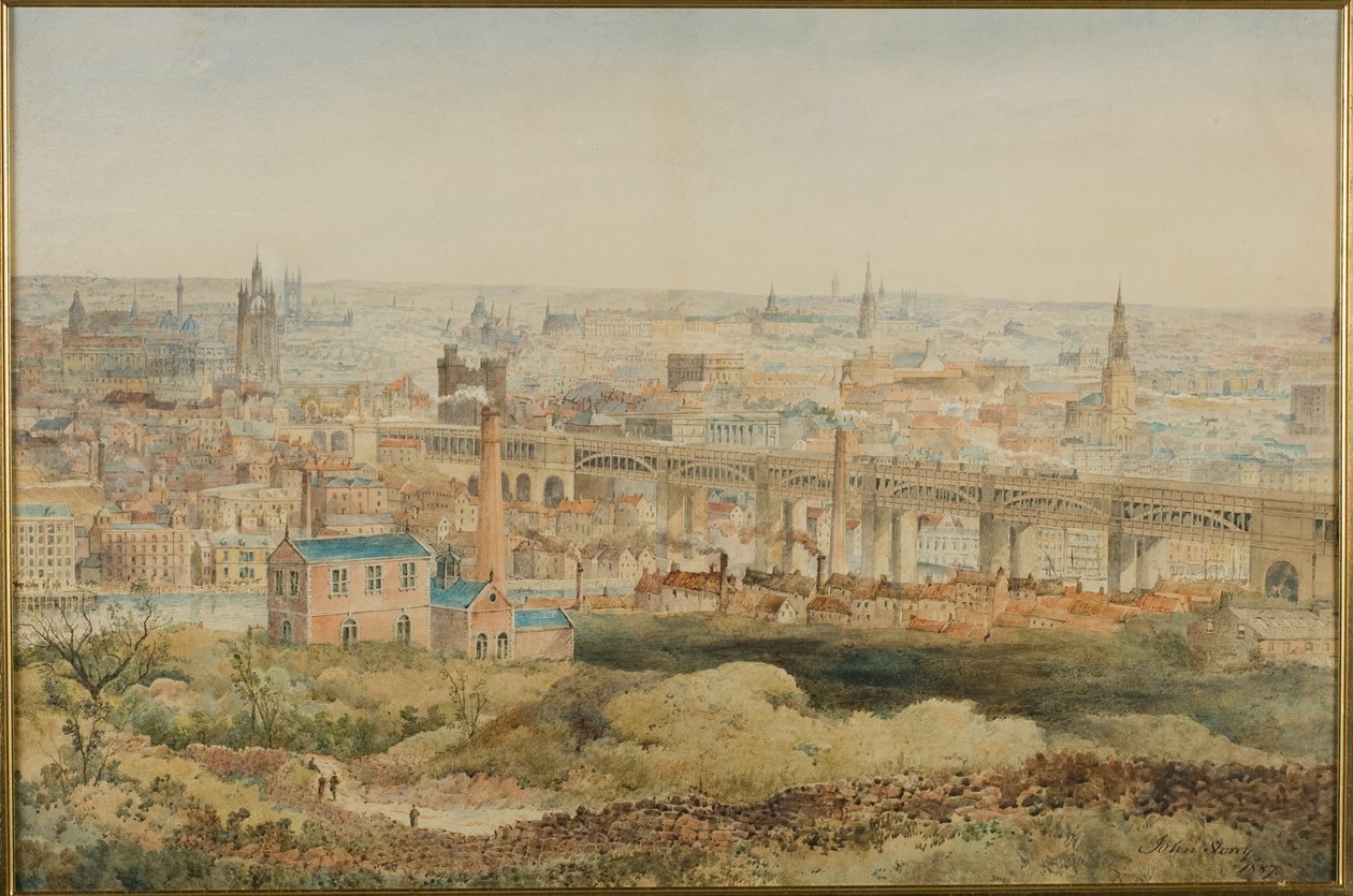 Newcastle upon Tyne de Windmill Hills, Gateshead, 1887 (lápis e wc no papel) de John Storey