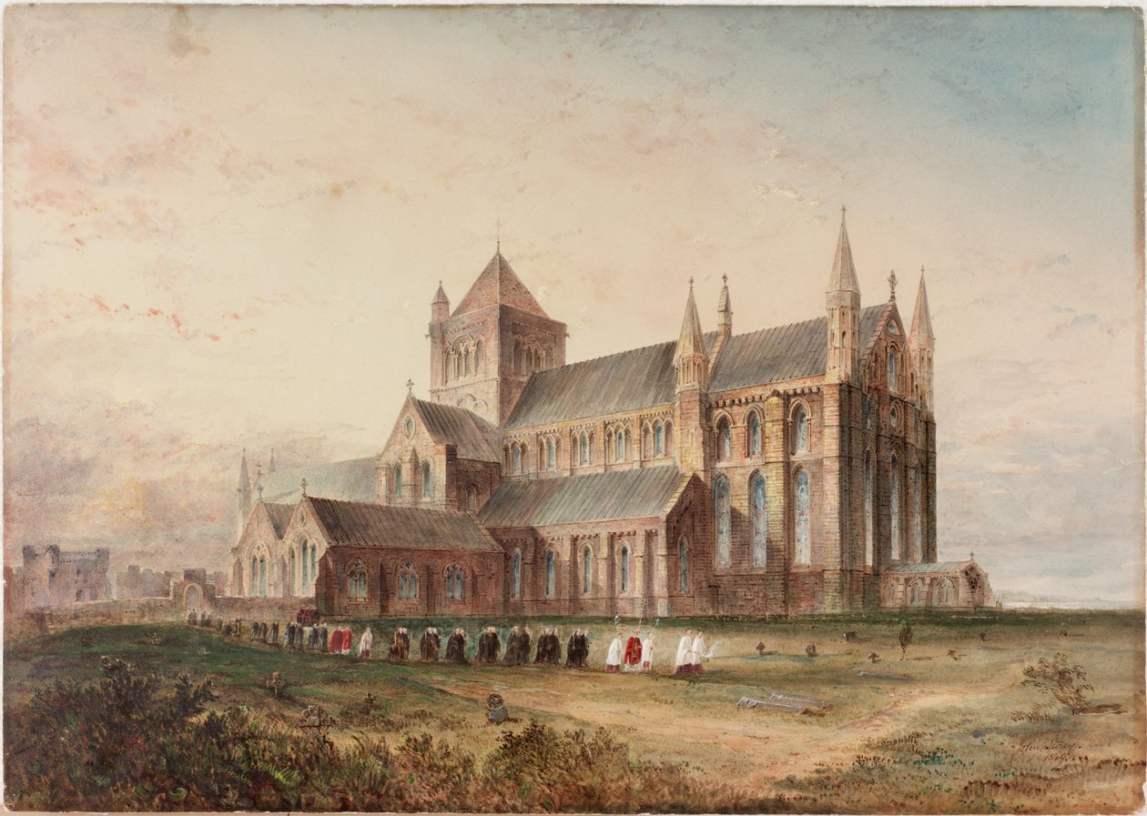 Priorado de Tynemouth, Exterior, Restauração Conjectural (bodycolour, pencil und wc on paper) de John Storey