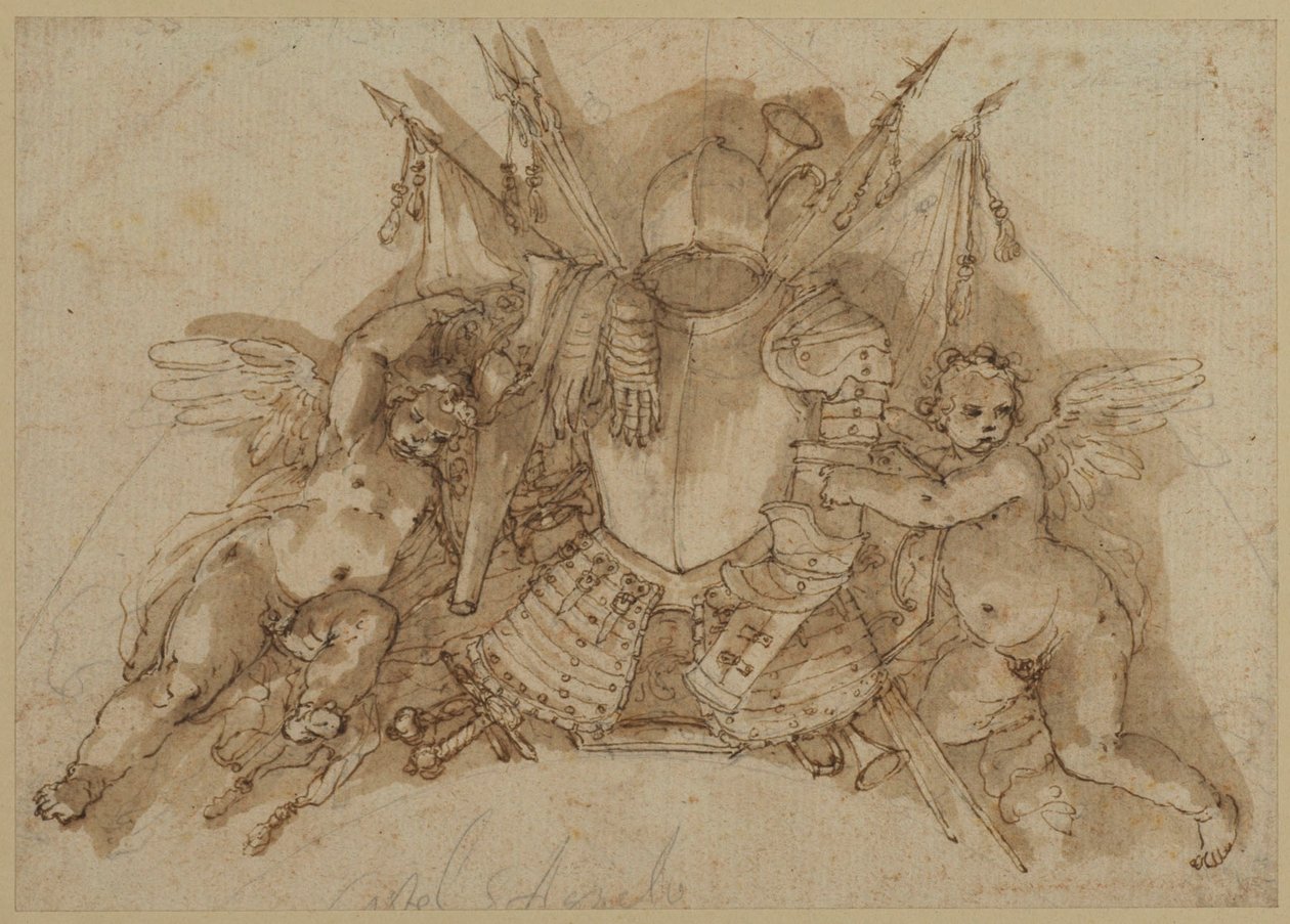 Troféu Militar (caneta e tinta com papel lavado) de John Talman
