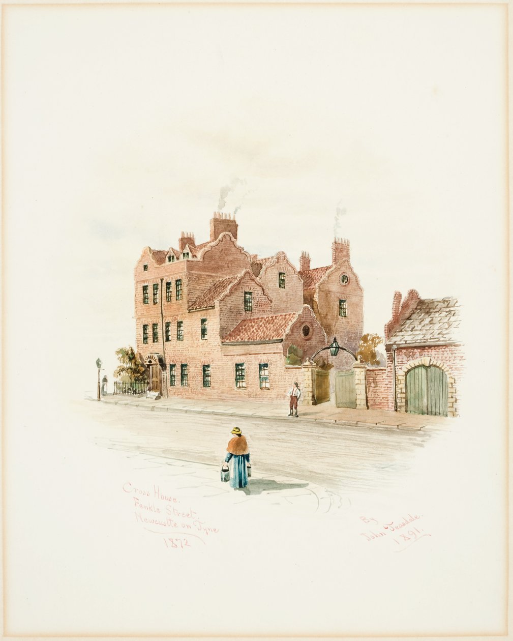 Casa transversal, rua de Fenkle, Newcastle em cima de Tyne (bodycolour) de John Teasdale