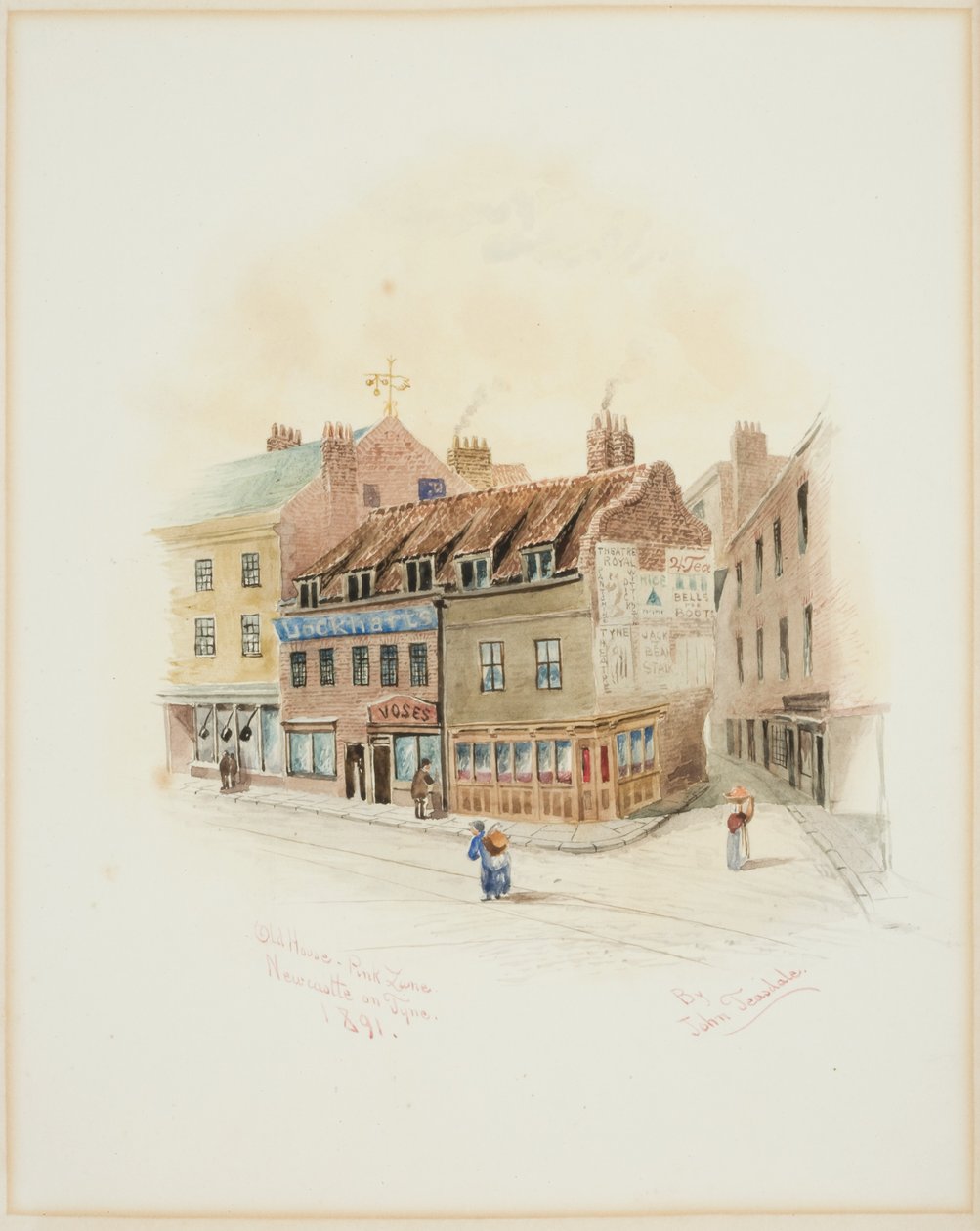 Casa velha, pista cor-de-rosa, Newcastle em cima de Tyne (bodycolour) de John Teasdale