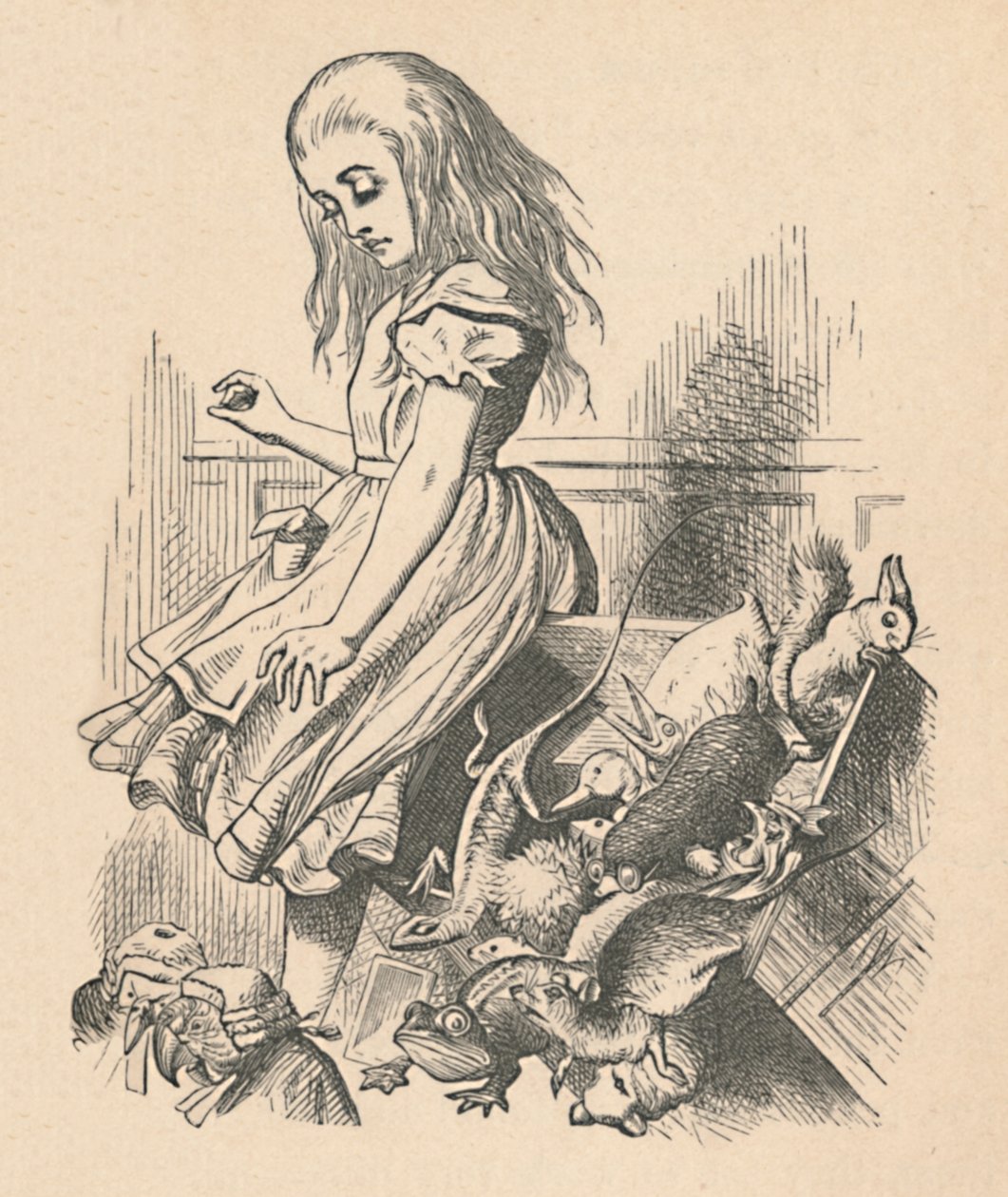 Alice e animais. Caos e a corte, 1889 de John Tenniel