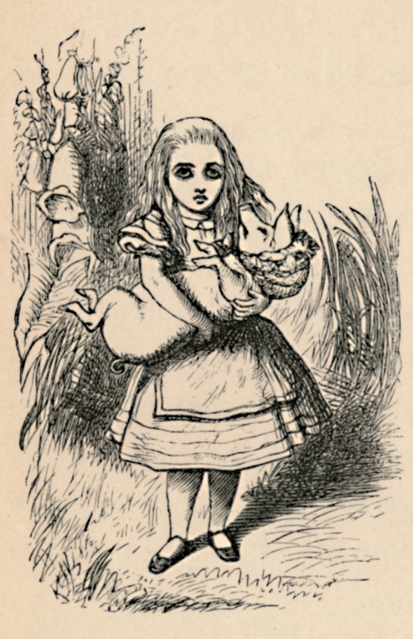 Alice segurando um porco nos braços, 1889 de John Tenniel
