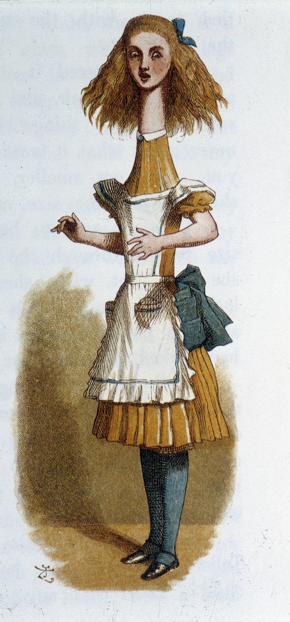 Alice em "Alice no País das Maravilhas", de Lewis Carroll, doente. Tenniel de John Tenniel