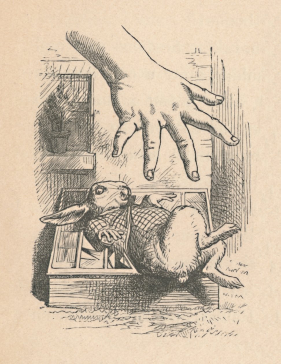 Alice colocando a mão no Coelho Branco, 1889 de John Tenniel