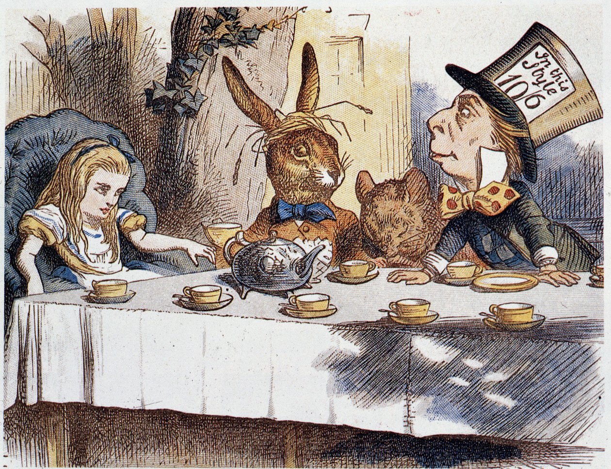 Alice leva o "nos tolos" - em "As aventuras de Alice no País das Maravilhas e através do espelho" de Lewis Carroll, ilustração de John Tenniel (1820-1914) de John Tenniel