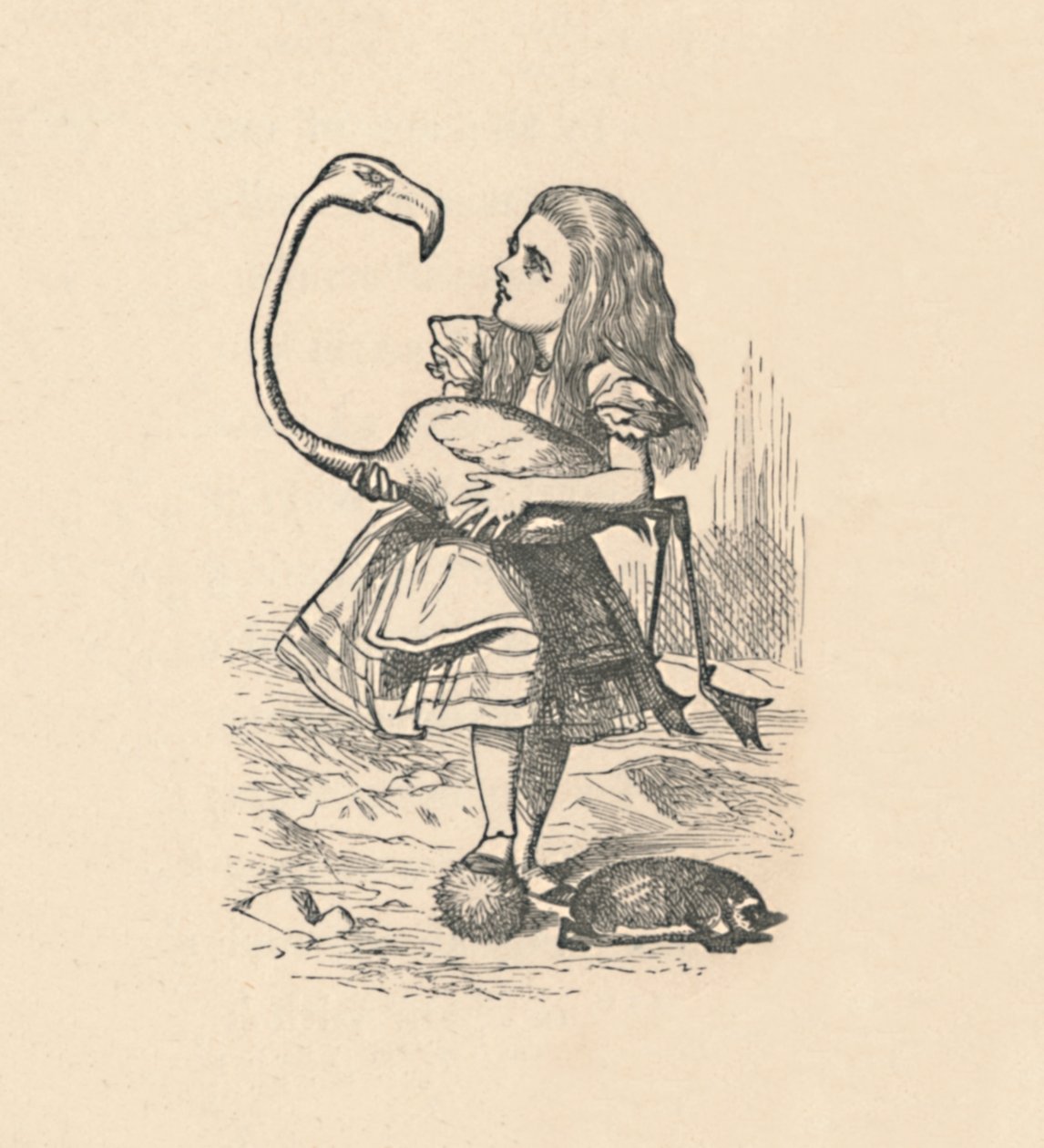 Alice tenta jogar croquet com um flamingo como um martelo, 1889 de John Tenniel