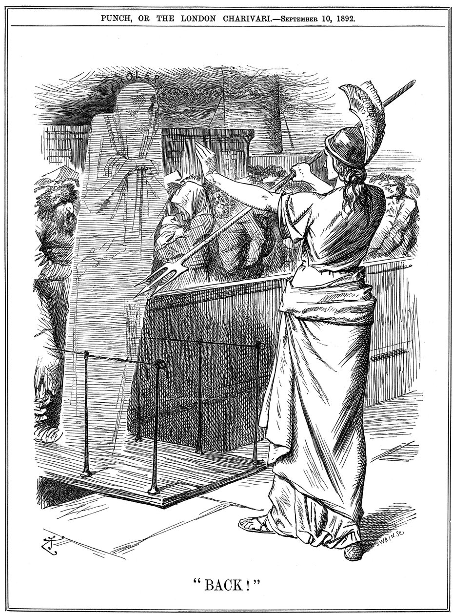 Britannia segurando o cólera nos portos britânicos, 1892 de John Tenniel