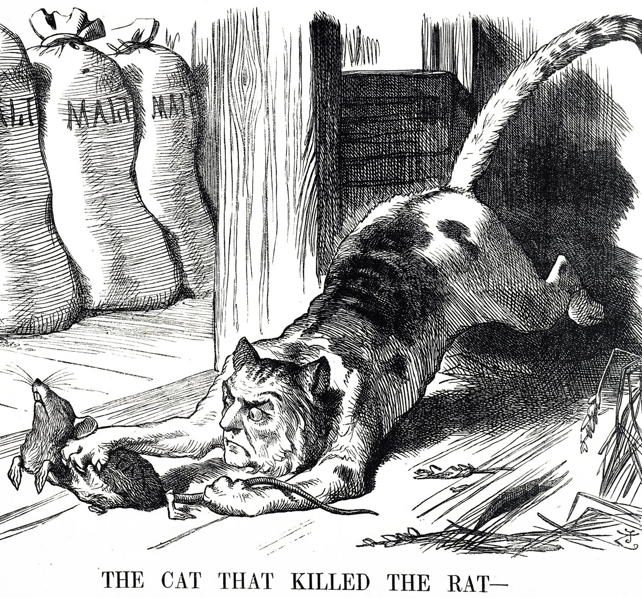 Comentário cartoon sobre a abolição do Imposto sobre o Malte em 1880 de John Tenniel