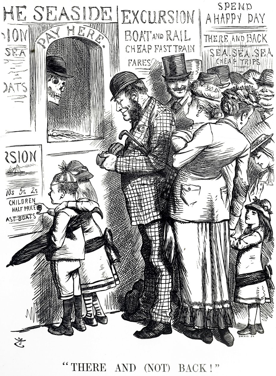 Comentário sobre a freqüência de acidentes em trens de excursão superlotados de John Tenniel