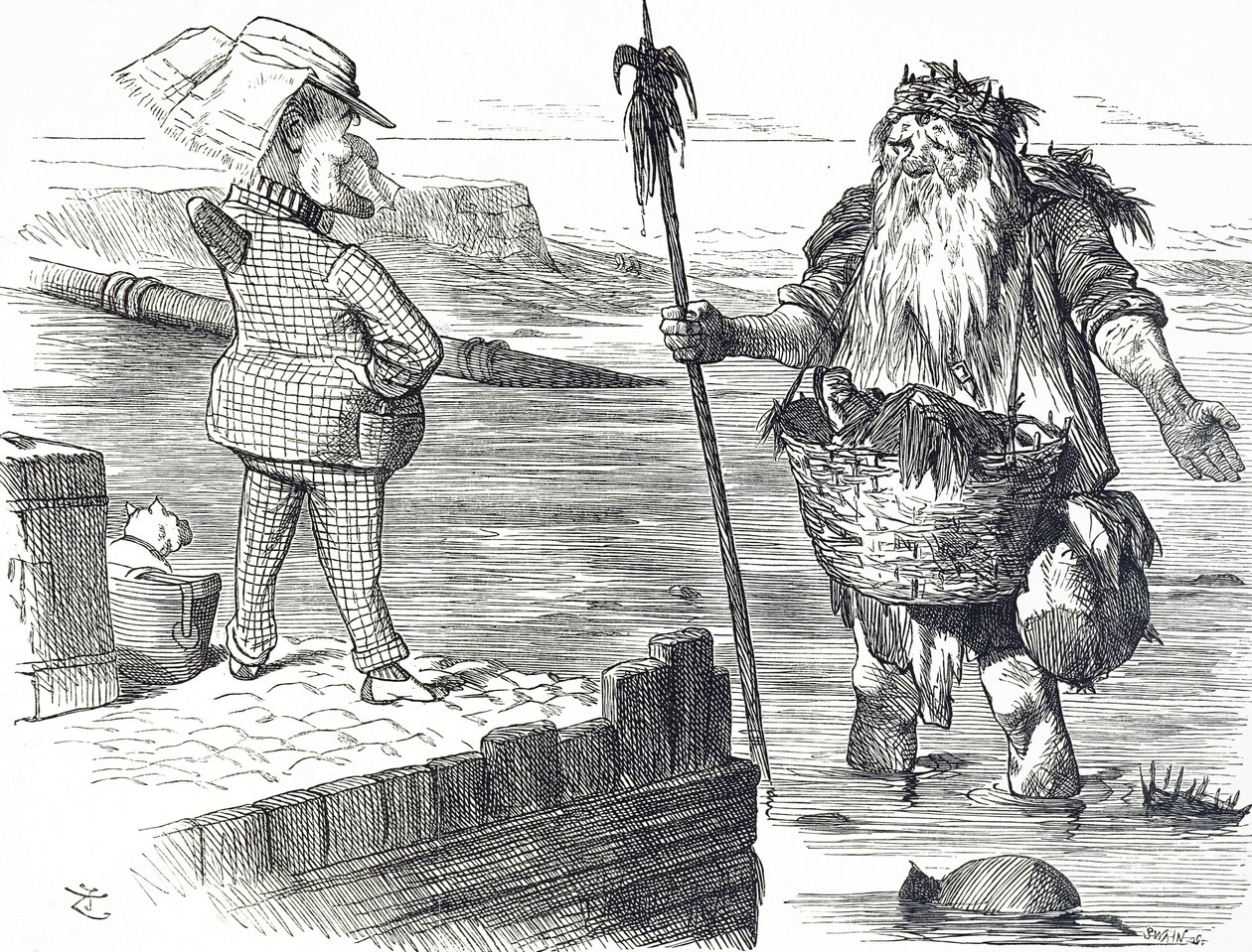 Comentário em cartoon sobre a poluição do Tamisa em Londres de John Tenniel