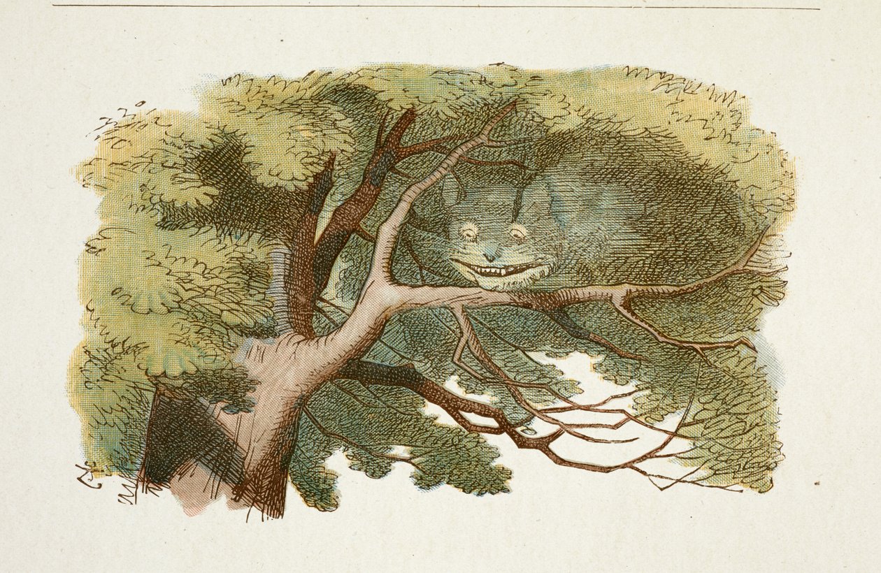 ""O Gato de Cheshire"" Placa de ""Alice no País das Maravilhas"" (Alice no País das Maravilhas) por Lewis Carroll ilustrado por John Tenniel de John Tenniel