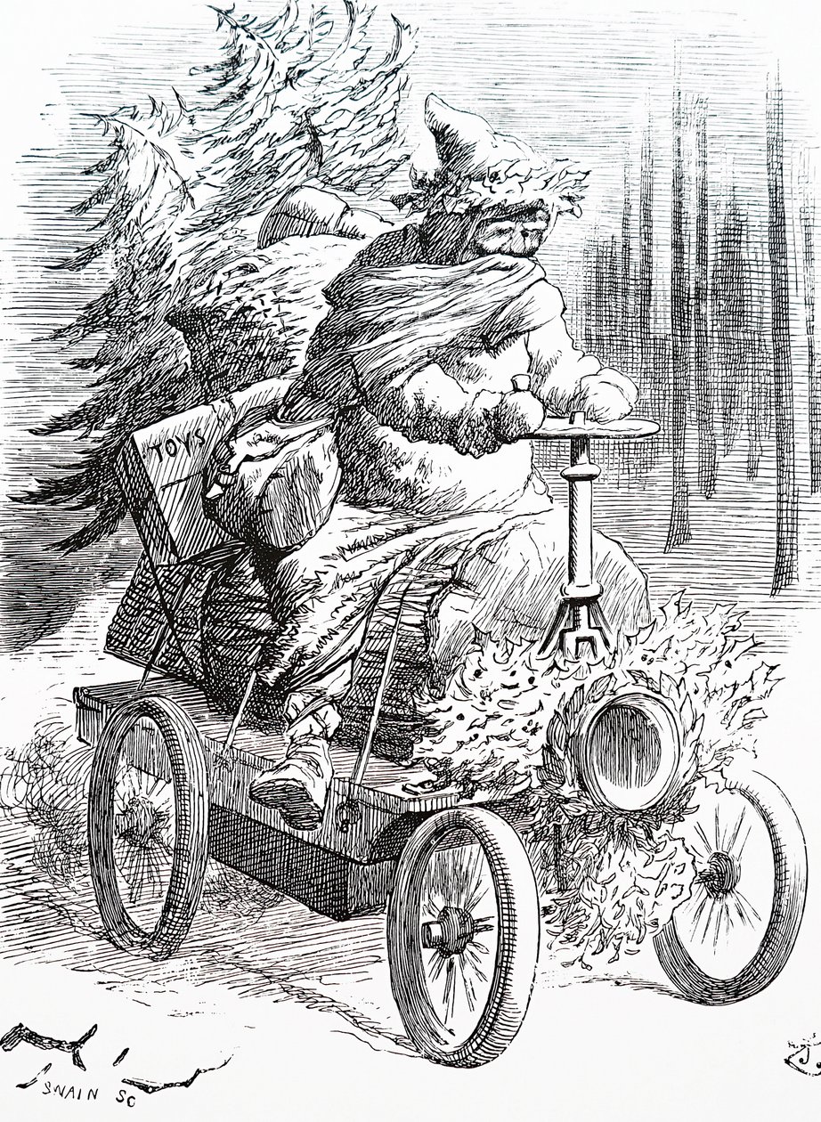 O Pai Natal a correr pela neve. Por John Tenniel (1820-1914) um ilustrador inglês, humorista gráfico e cartoonista político de John Tenniel