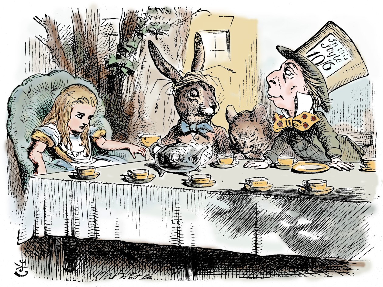 Cena de Alices Adventures in Wonderland por Lewis Carroll, 1865 de John Tenniel