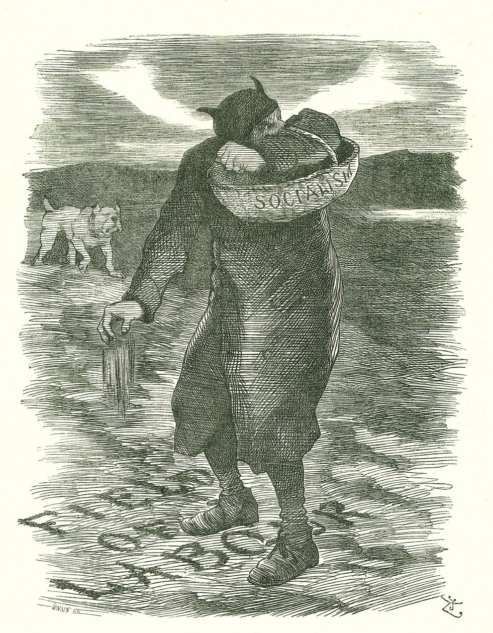 Tartes de Semear: O medo de que o socialismo se espalhasse entre a força de trabalho britânica. John Tenniel cartoon de Punch, Londres, 27 de Fevereiro de 1886. de John Tenniel