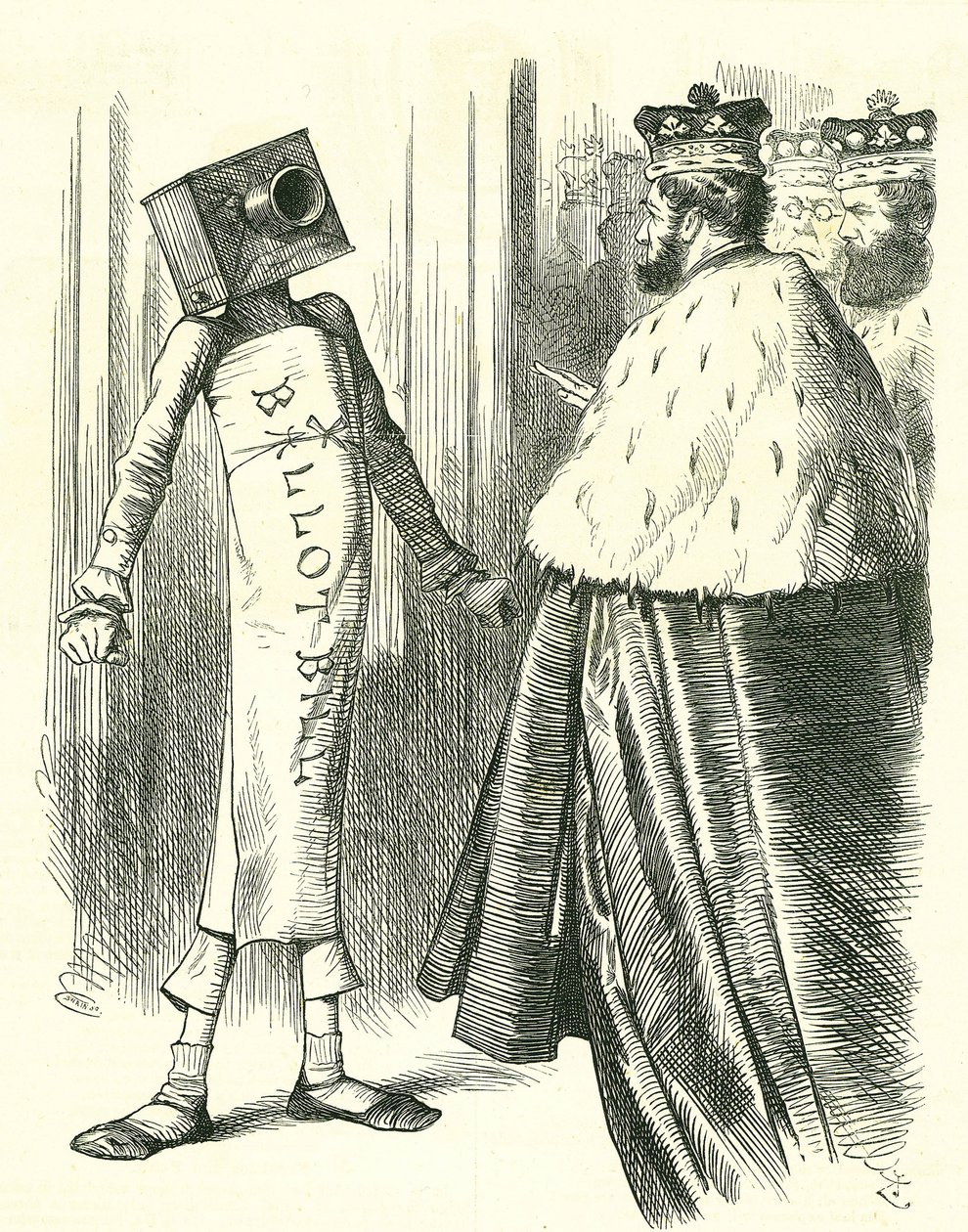 A cédula Bill a fazer frente à Câmara dos Lordes. John Tenniel cartoon de 