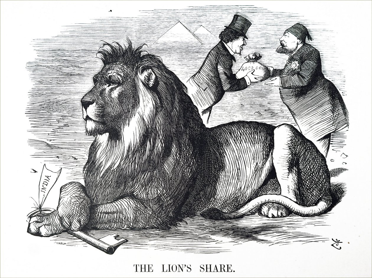O governo britânico autoriza os Rothschilds a comprar acções do Canal de Suez. de John Tenniel