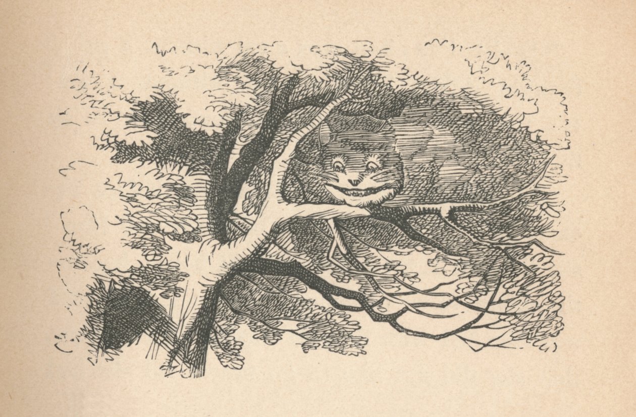 O gato de Cheshire começa a desaparecer, seu sorriso é o último a desaparecer, 1889 de John Tenniel