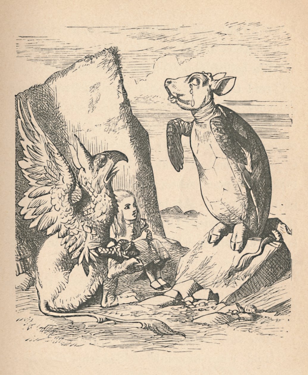 A Tartaruga Simulada, O Grifo e Alice, 1889 de John Tenniel