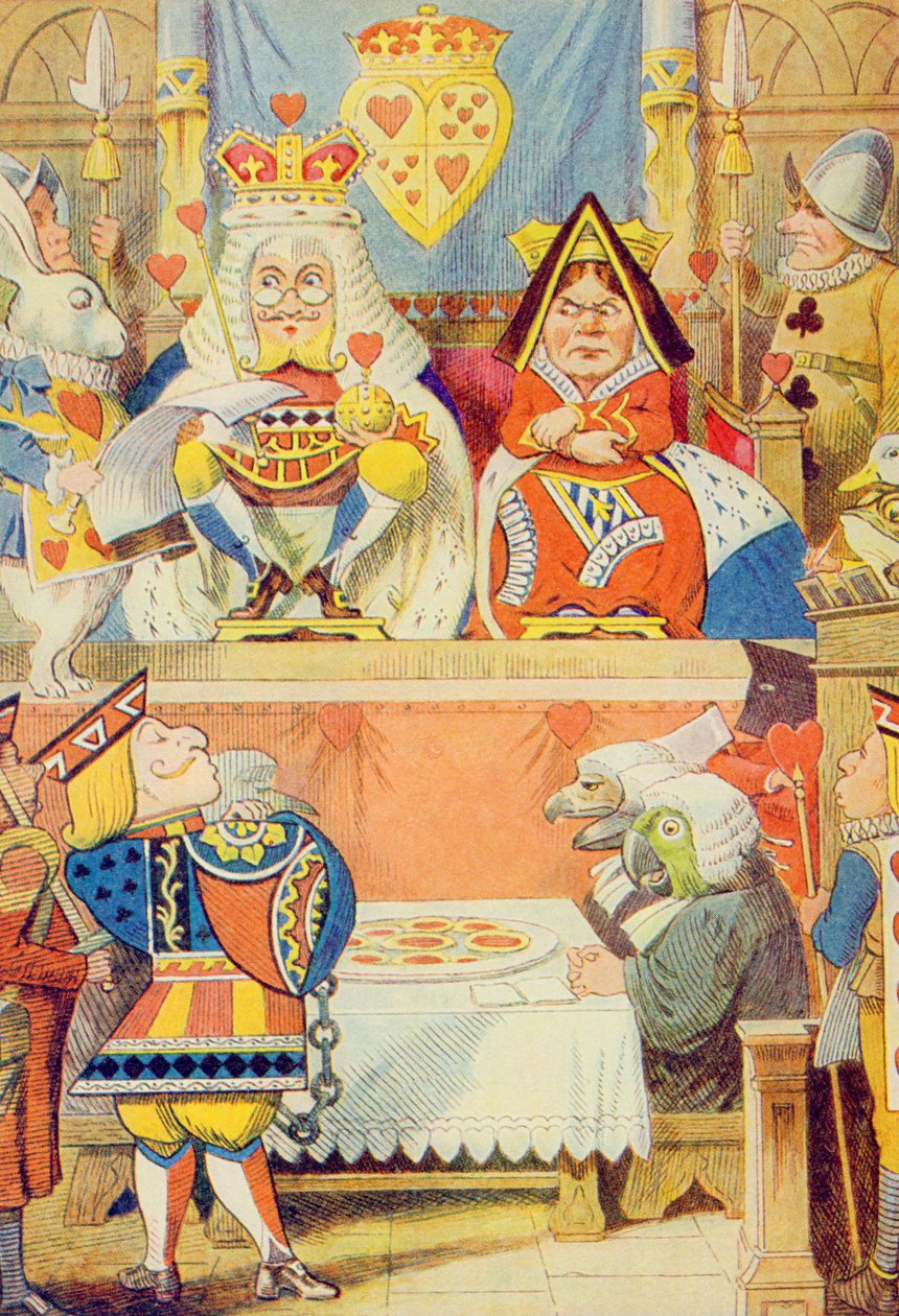 O Julgamento do Valete de Copas, ilustração de "Alice no País das Maravilhas", de Lewis Carroll (1832-9) de John Tenniel