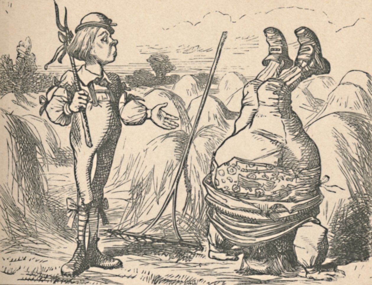 Os jovens conversando com esse pai, que está fazendo parada de mãos, 1889 de John Tenniel