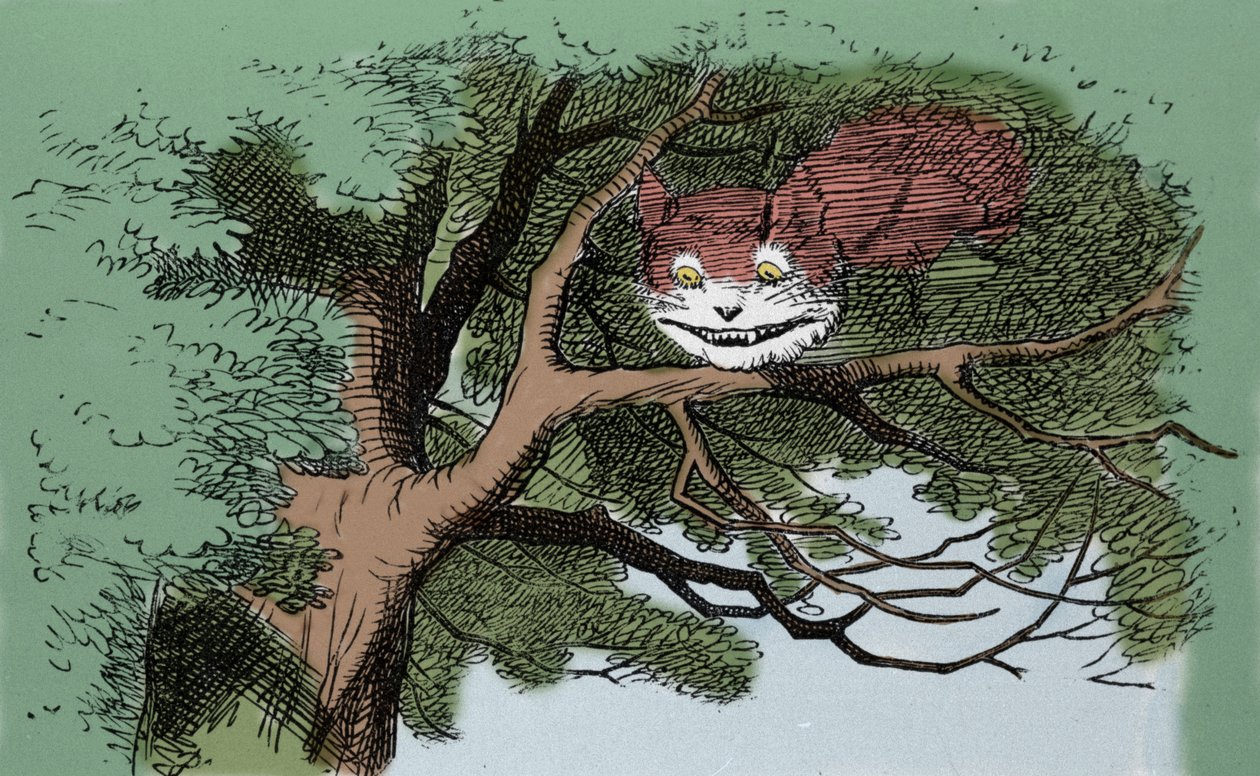 detalhe de: Alice e o Gato, ilustração de Sir John Tenniel para a primeira edição do conto Alice no País das Maravilhas do escritor inglês Lewis Carroll (Charles Lutwidge Dodgson) (1832-1898). de John Tenniel