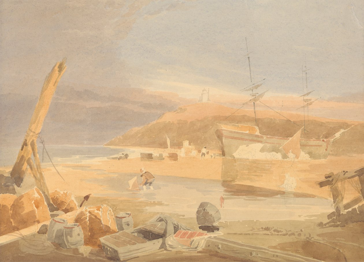 Cena em terra com navio à vela no cais de John Thirtle