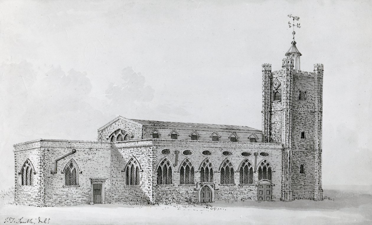 Antiga igreja de São Giles, c.1718 (gravura) de John Thomas (after) Smith