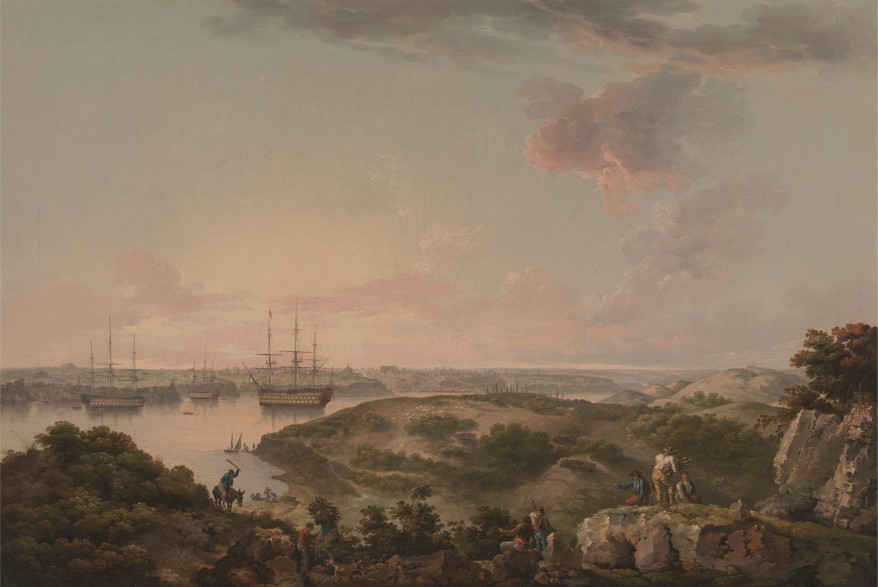 Port Mahon, Minorca com homens de guerra britânicos em Anchor de John Thomas Serres