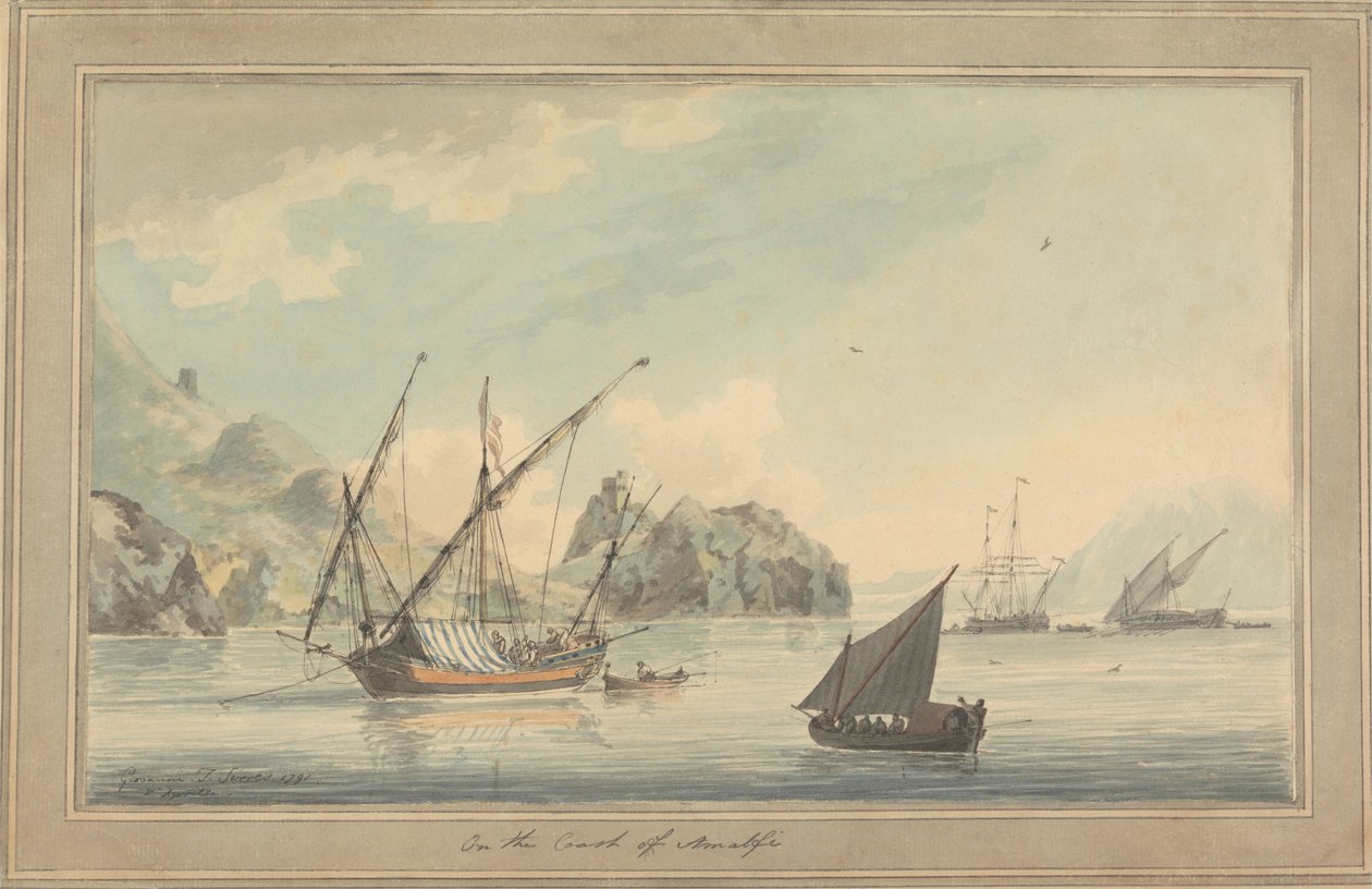 Navegação ao largo da costa em Amalfi de John Thomas Serres