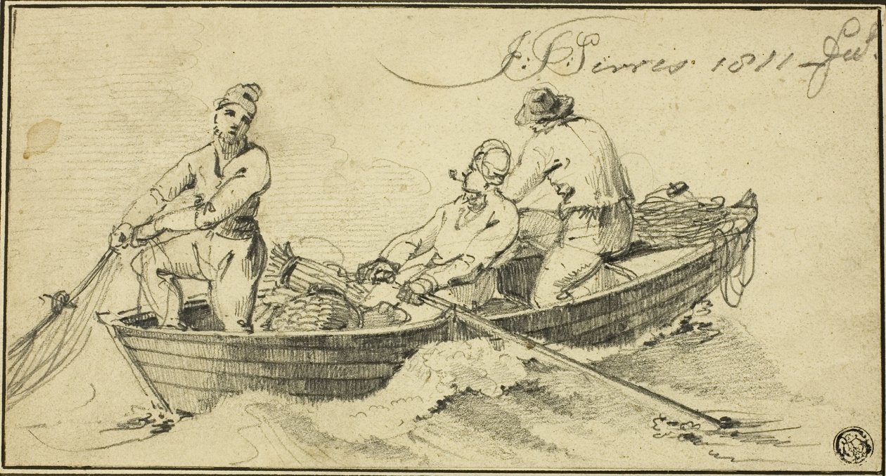 Três pescadores em um barco de John Thomas Serres
