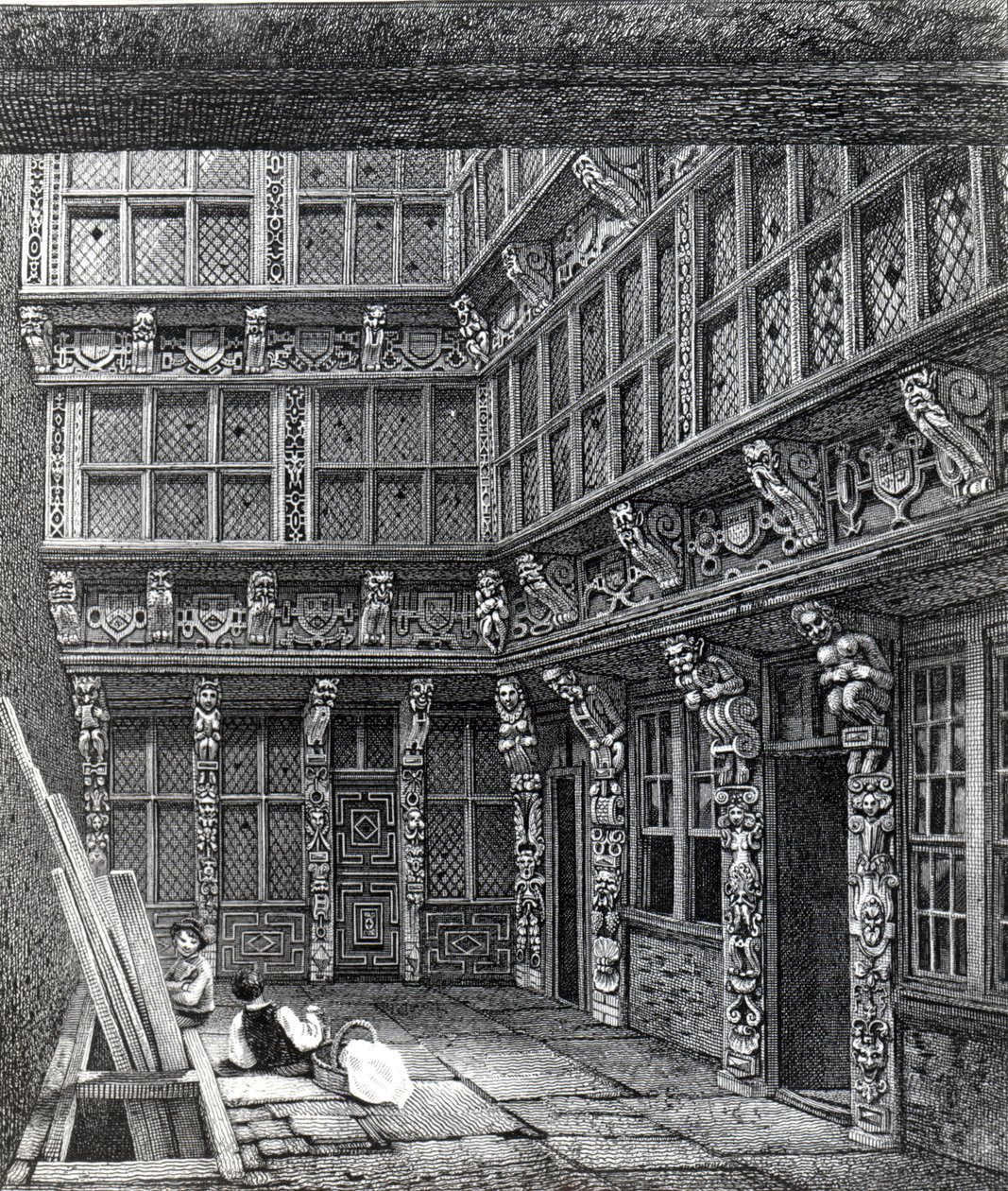 Uma Mansão Magnífica, recentemente em pé na Hart Street, Crutched Friars, publicada em "Ancient Topography of London", de Smith, 1815 de John Thomas Smith