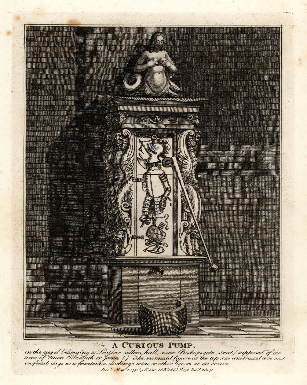 Uma bomba curiosa no pátio do Leathersellers Hall, Bishopsgate Street, Londres de John Thomas Smith
