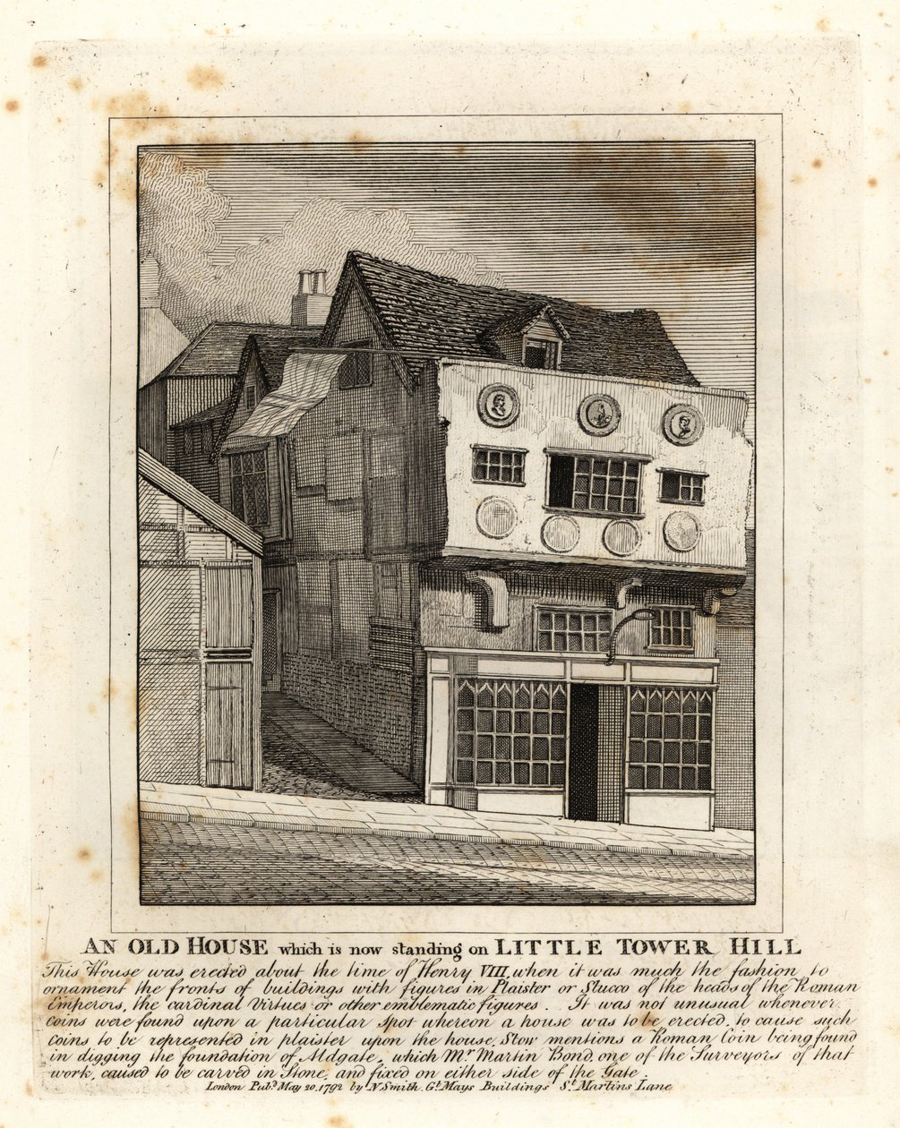 Uma velha casa Tudor em pé em Little Tower Hill, Londres de John Thomas Smith