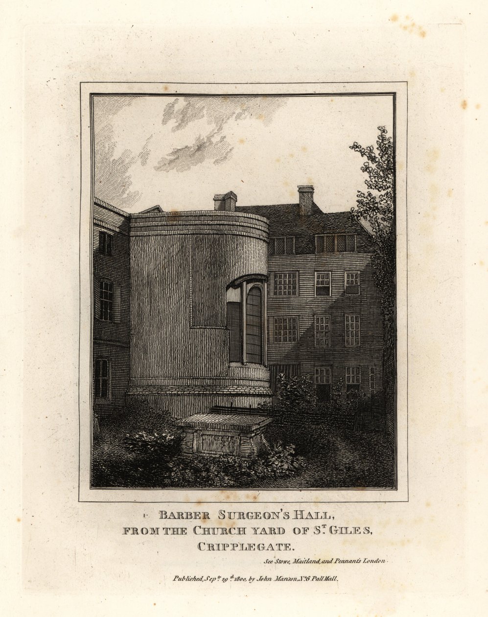 Barber Surgeons Hall, Monkwell Street, a partir do pátio da igreja de St Giles, Cripplegate de John Thomas Smith