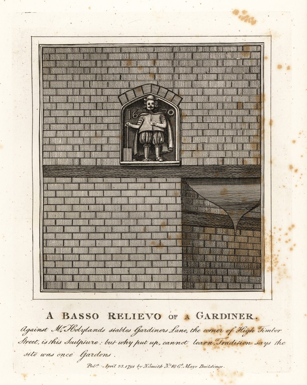 Baixo-relevo de um jardineiro na parede do Sr de John Thomas Smith