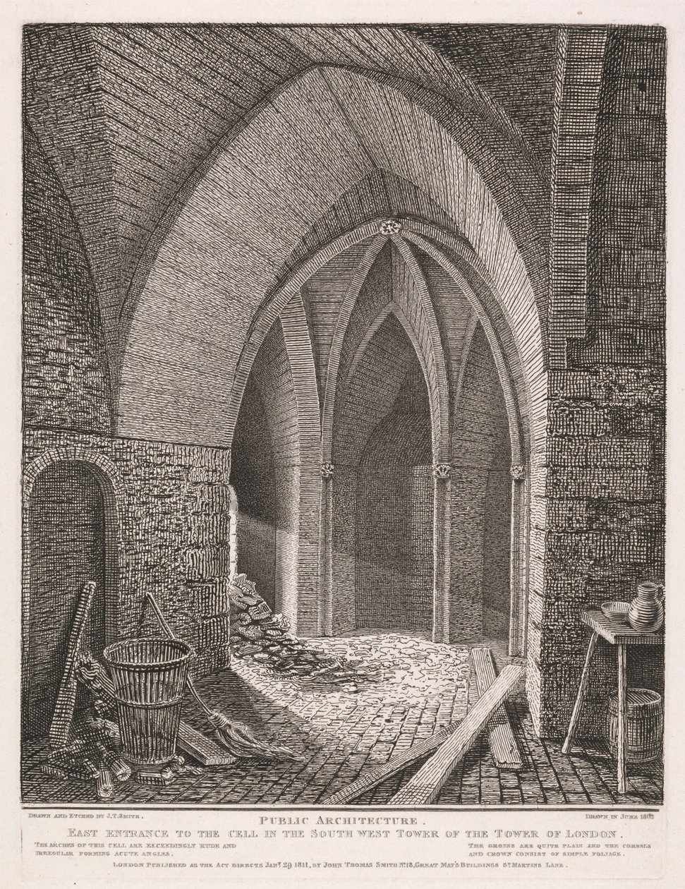 Entrada oriental da cela na torre sudoeste da Torre de Londres de John Thomas Smith