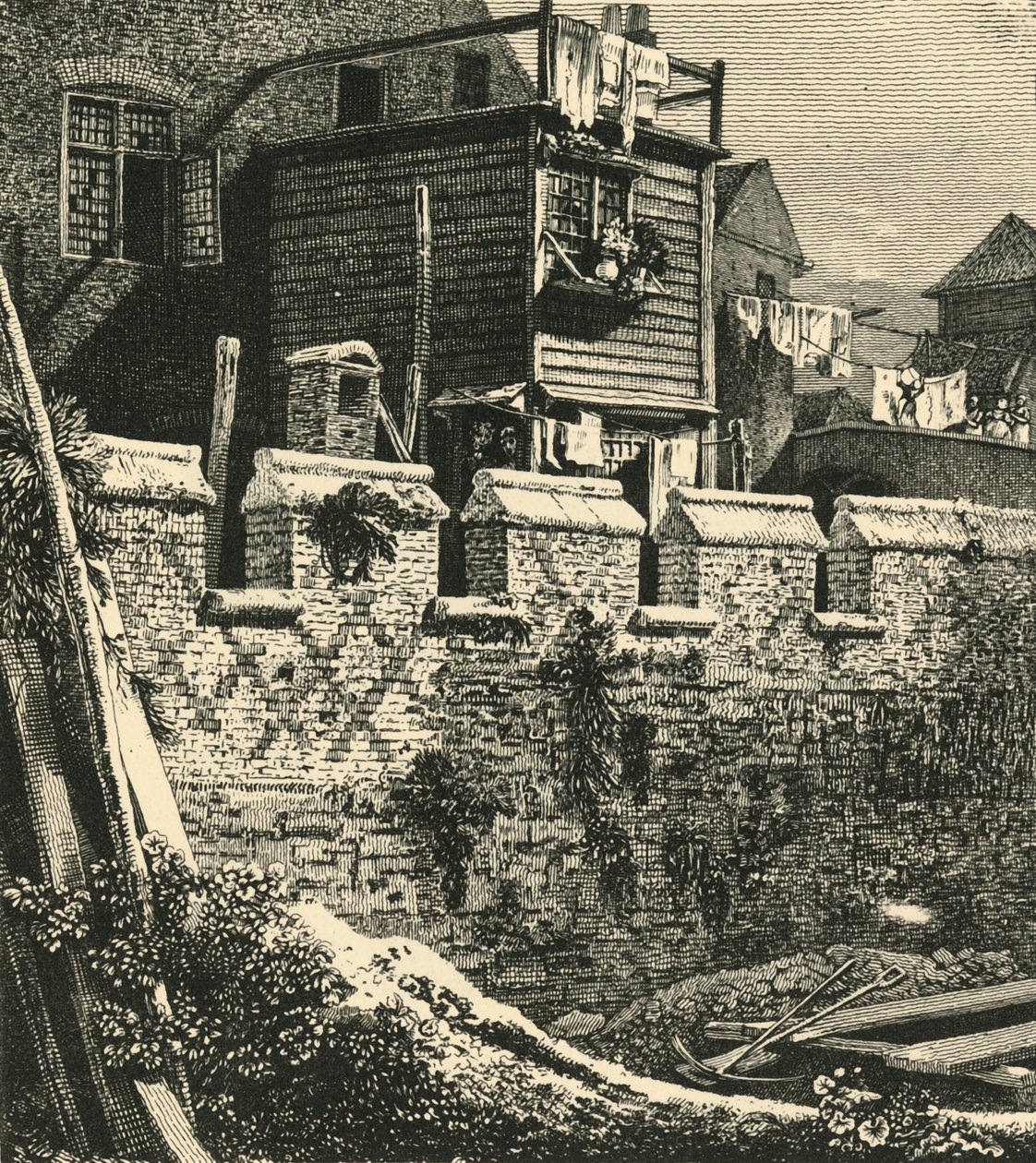 Fragmento do muro de Londres em St. Giles, Cripplegate, 1812, 1925. de John Thomas Smith