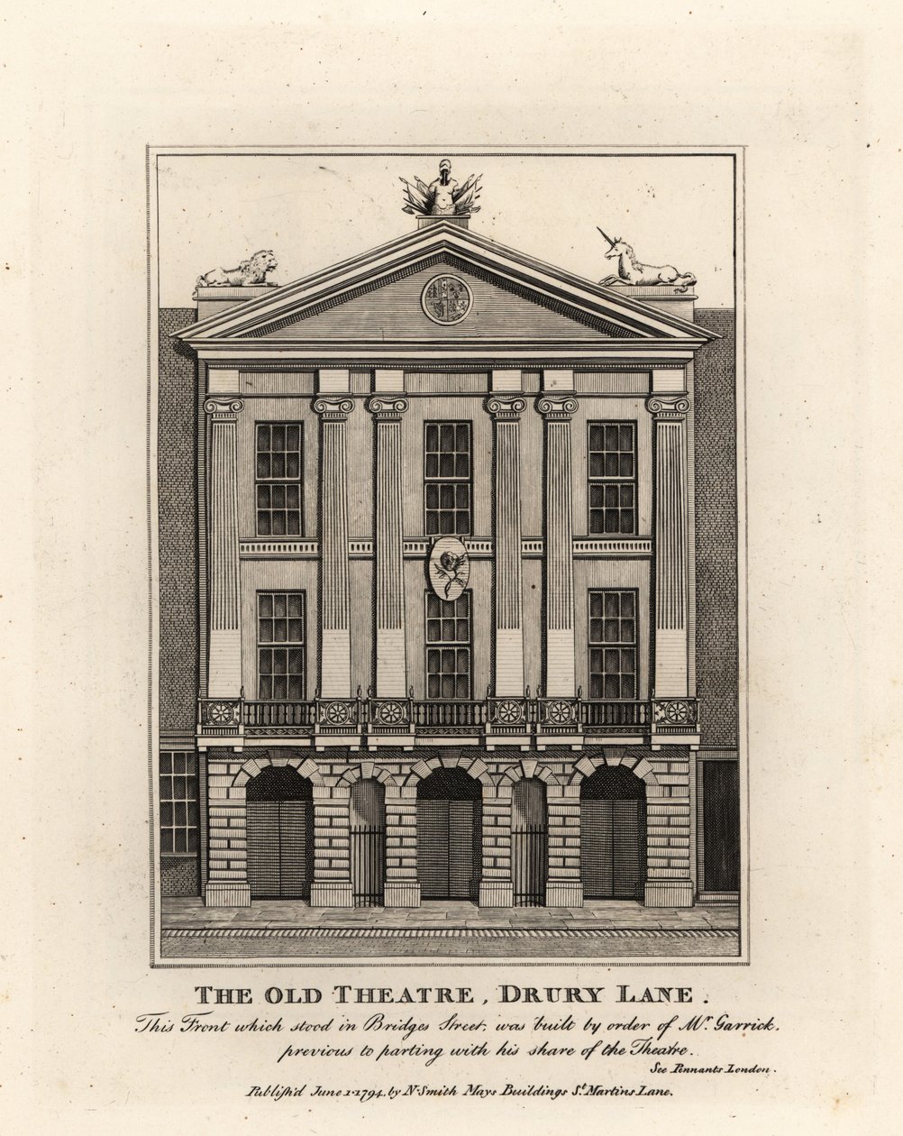 Frente do Antigo Teatro, Drury Lane de John Thomas Smith