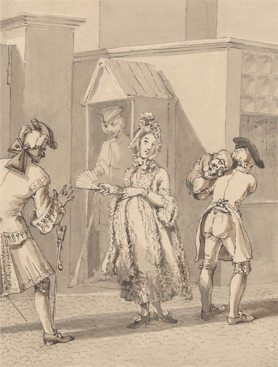 Hogarth Carrying Sick Child Round Leicester Fields do seu Mestre. O Local da Casa de Leicester Terrestre. de John Thomas Smith