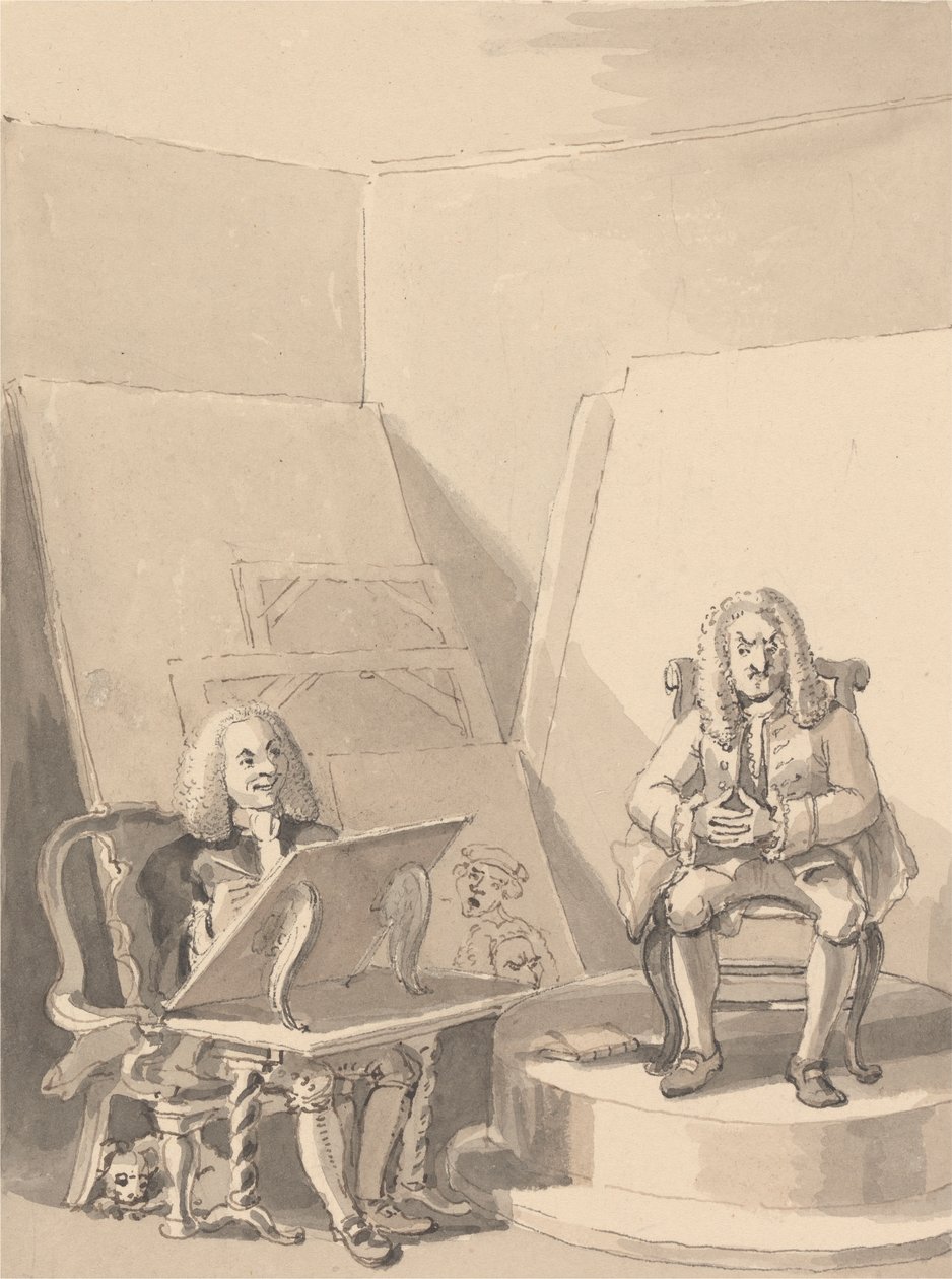 Hogarth Fazendo um Retrato de H. Fielding, para um Livreiro, a partir das Características de Garrick que pediu emprestada uma das perucas do Autor para o fim específico Não Havendo um Retrato Genuíno dele de John Thomas Smith