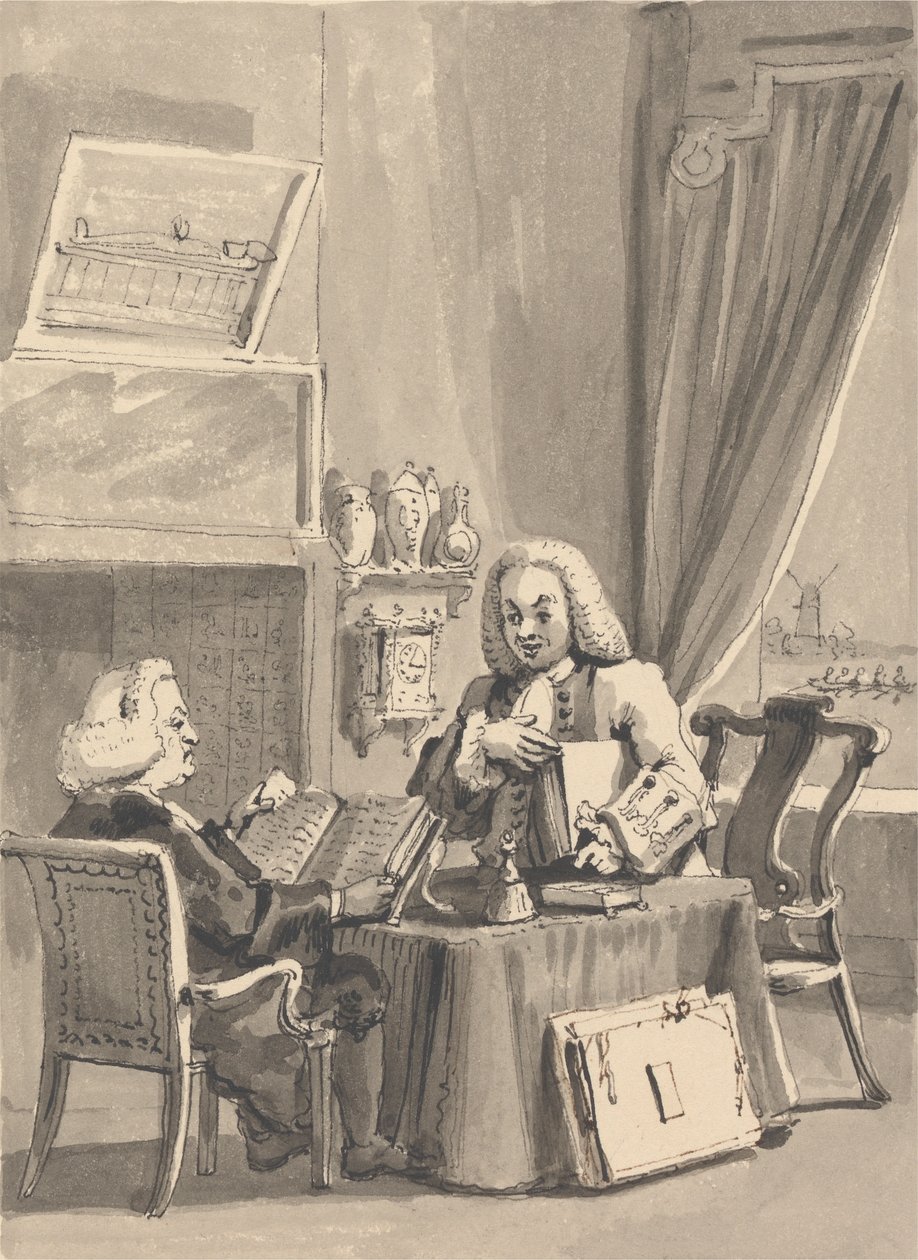 Hogarth solicita ao seu Bispo Patrono Hoadley que examine a sua EM. "Análise da Beleza de John Thomas Smith