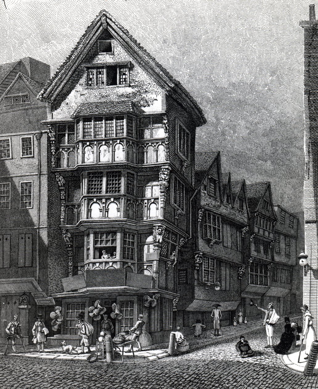 Casas Ultimamente em pé no canto oeste da Chancery Lane, Fleet Street, publicado em 1812 de John Thomas Smith