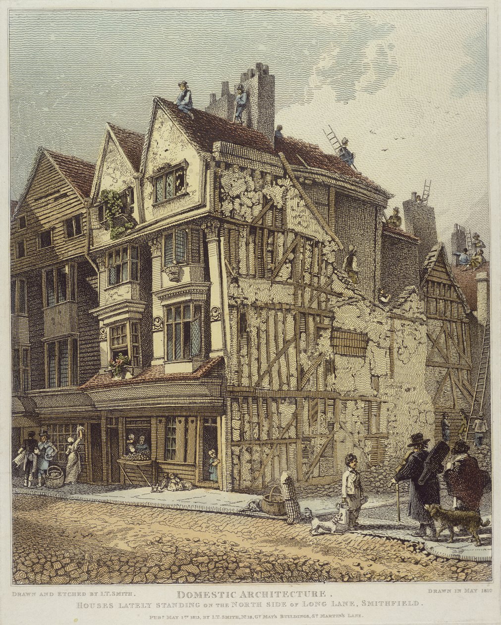 Casas ultimamente em pé no lado norte de Long Land, Smithfield, 1813 de John Thomas Smith