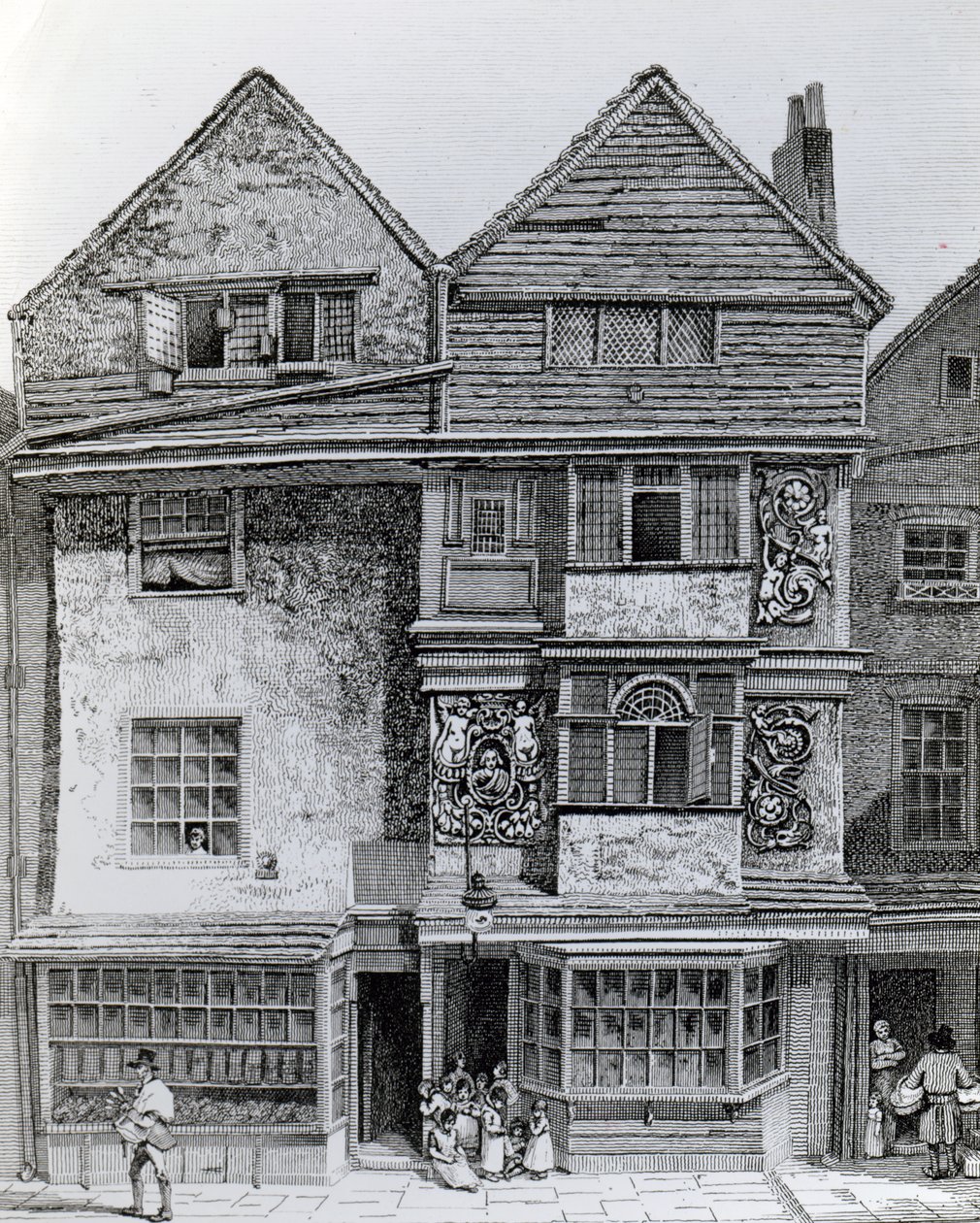 Casas no lado sul de uma rua chamada London Wall, publicada em 1812 de John Thomas Smith
