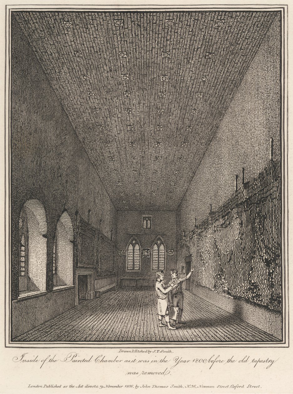 Dentro da Câmara Pintada como era no ano de 1800 antes da antiga tapeçaria ser removida de John Thomas Smith