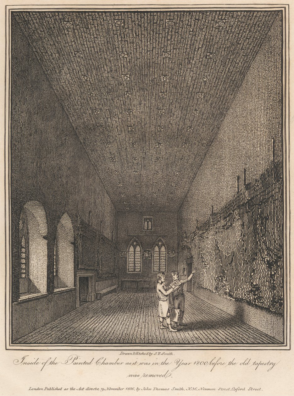 Dentro da Câmara Pintada como era no ano de 1800 antes da antiga tapeçaria ser removida de John Thomas Smith